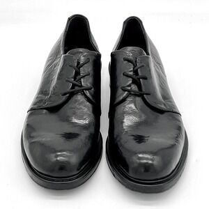 Queen Street Women's US 9/EU 39.5 Black Shiny Leather Lace-Up Derby Oxford Italy